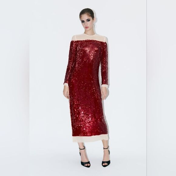 Zara Runs bigLimited EDITION- BLOGGER'S FAVE! SEQUIN CHIFFON DRESS ZW COLLECTION - Picture 6 of 16